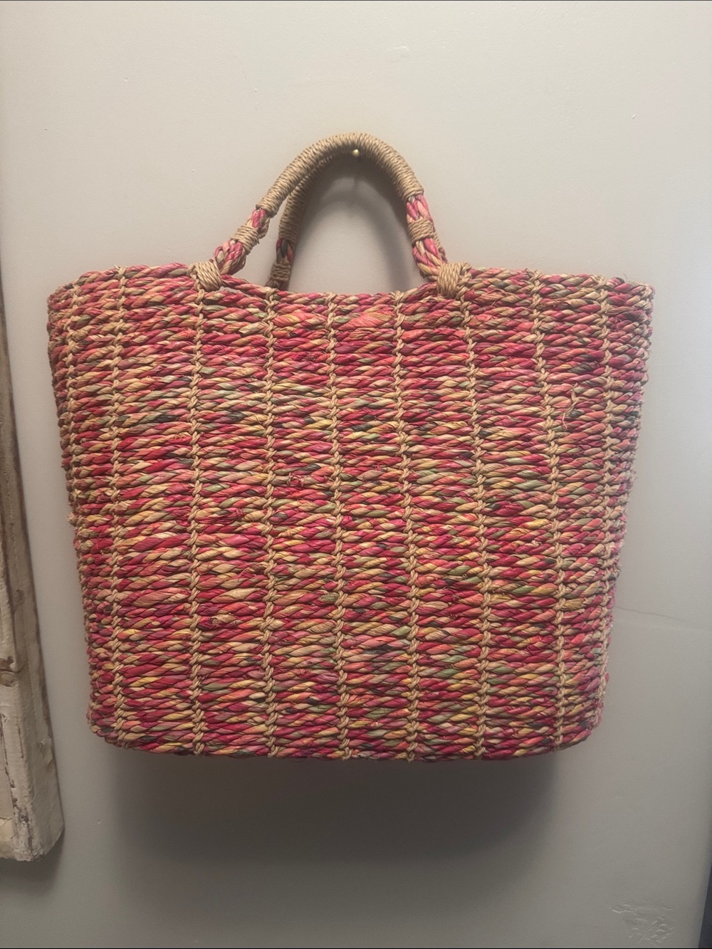 VTG CAPPELLI Straw Tote Bag in Pink and Natural